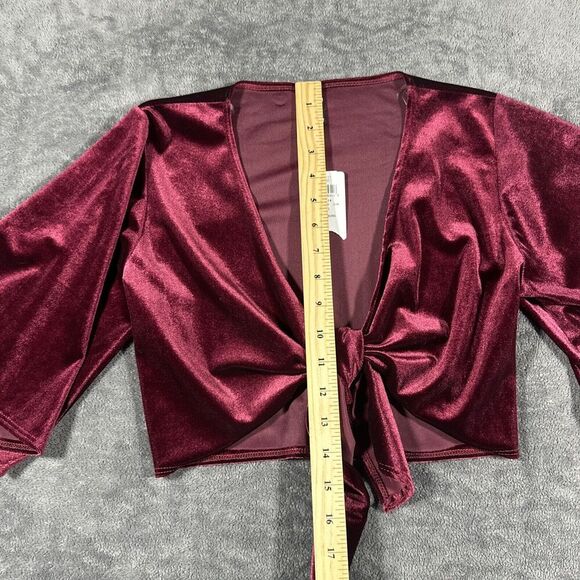Windsor Burgundy Velvet Bolero Sz S Red Bell Sleeves Tie 90s Y2K Vamp Holiday - Picture 5 of 8